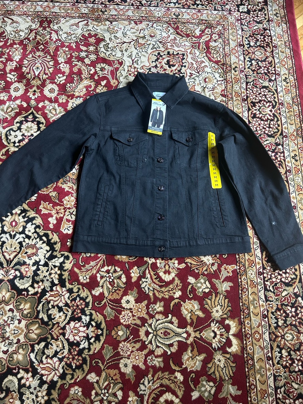 Seven7 Women’s Black Denim Jacket Medium Button Front Stretch NWT MSRP $89 - Picture 1 of 4